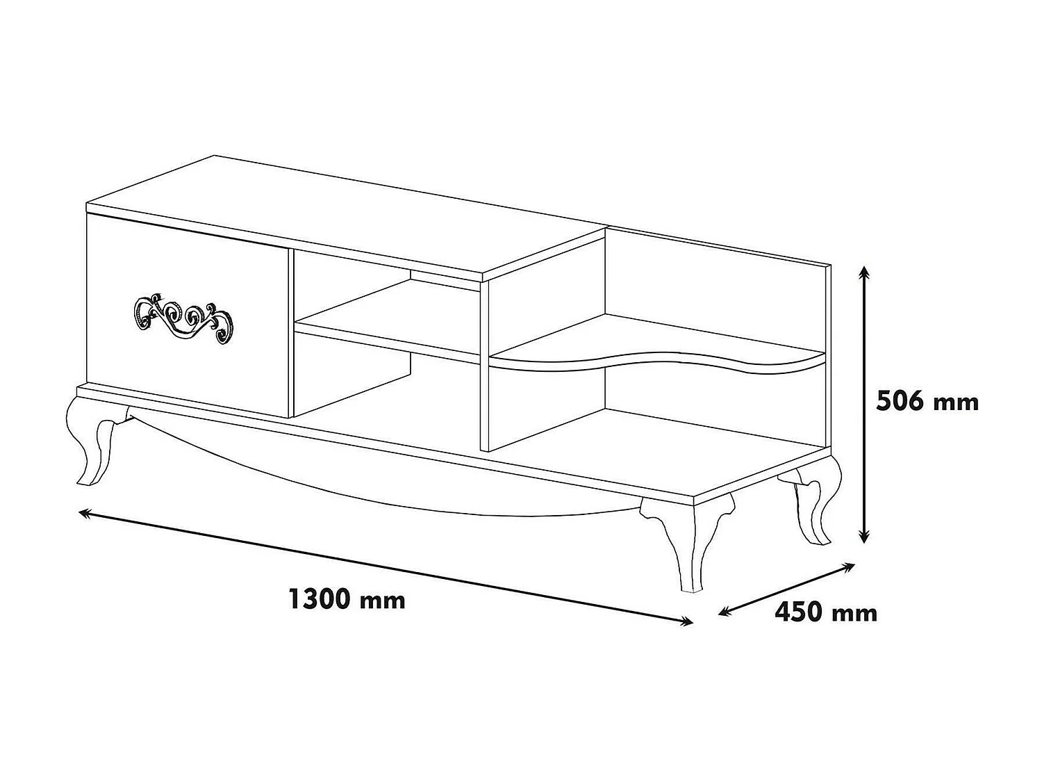 Dporrin tv-meubel, woonkamer dressoir, laag tv-meubel, inbouw wandonderstel, 130x45h51 cm, walnoot en wit