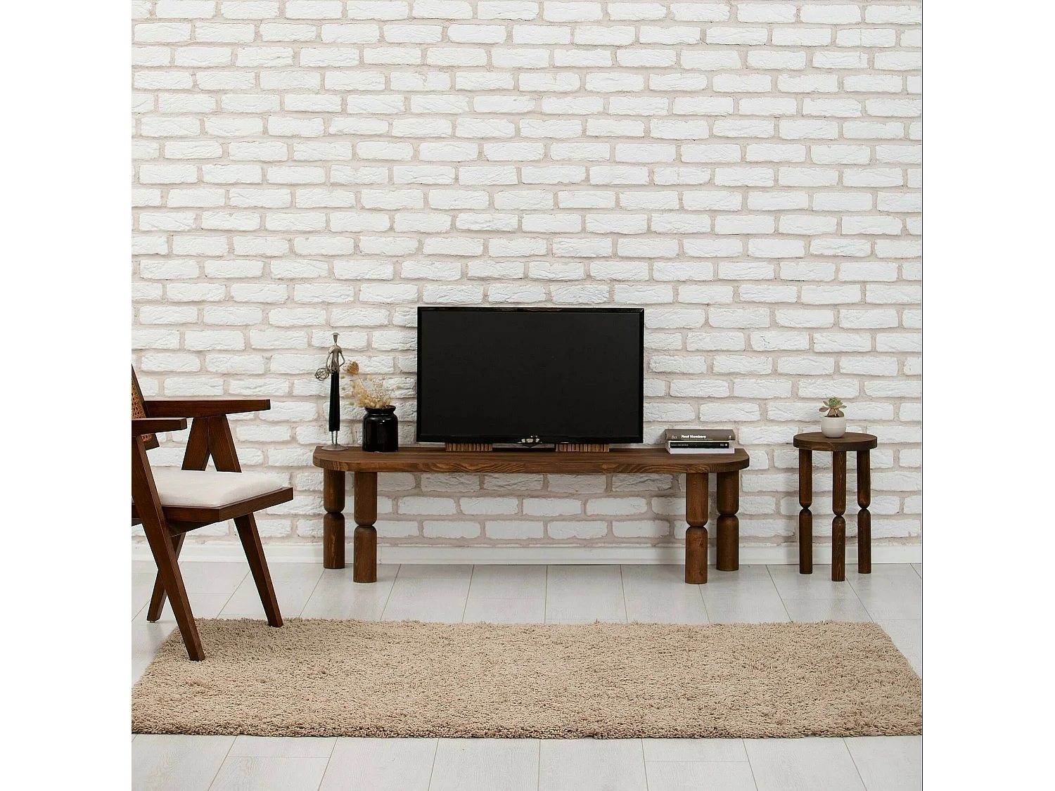 Meuble TV Ceres, Buffet de salon, Armoire basse pour TV, Base murale de rangement, 140x35h40 cm, Noyer