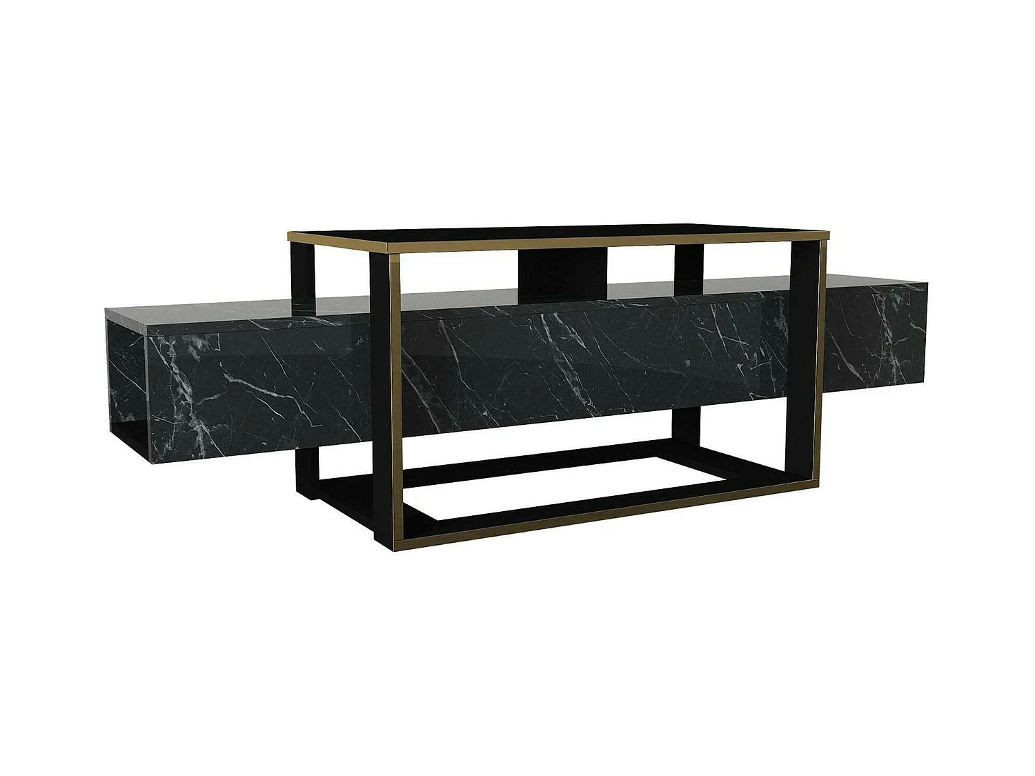Dgiacint tv-standaard, woonkamermeubel, lage tv-meubel, wandstandaard, 160x46h50 cm, zwart en goud