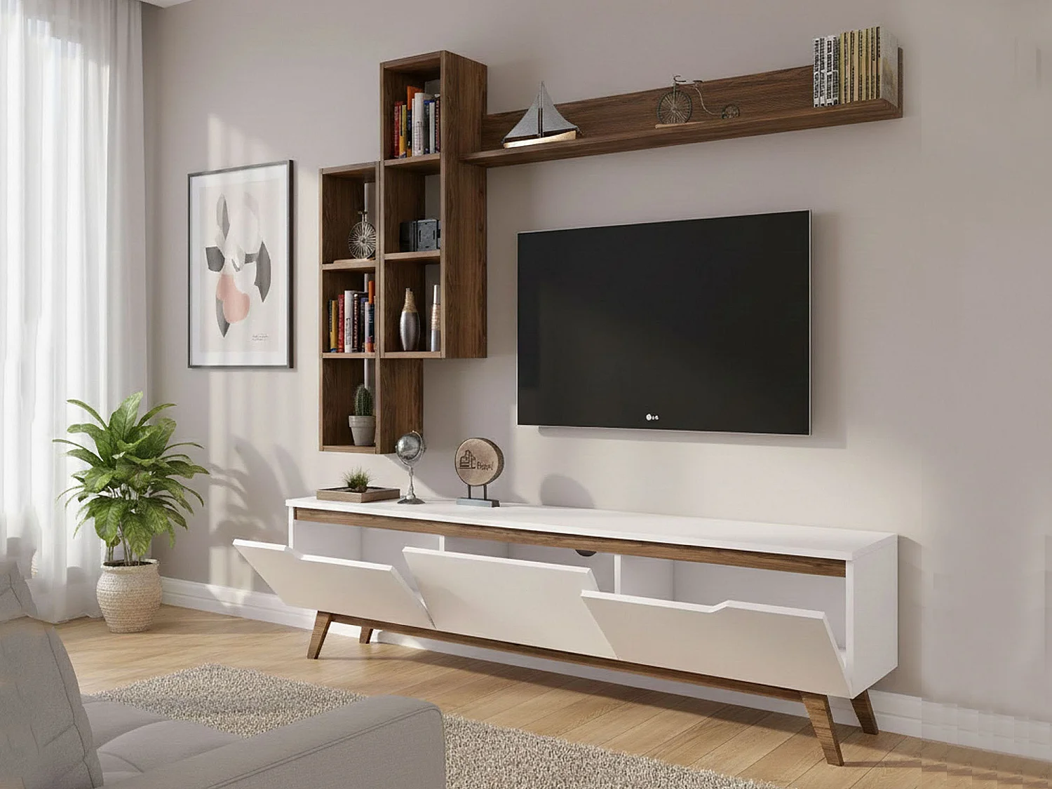 Parete Attrezzata Atax, 8 Ripiani, 35x180x48.6h cm Bianco
