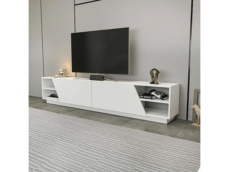 Mueble de televisión Dpazienz, Aparador de salón, Mueble bajo para TV, Base de pared equipada, 240x37h47 cm, Blanco