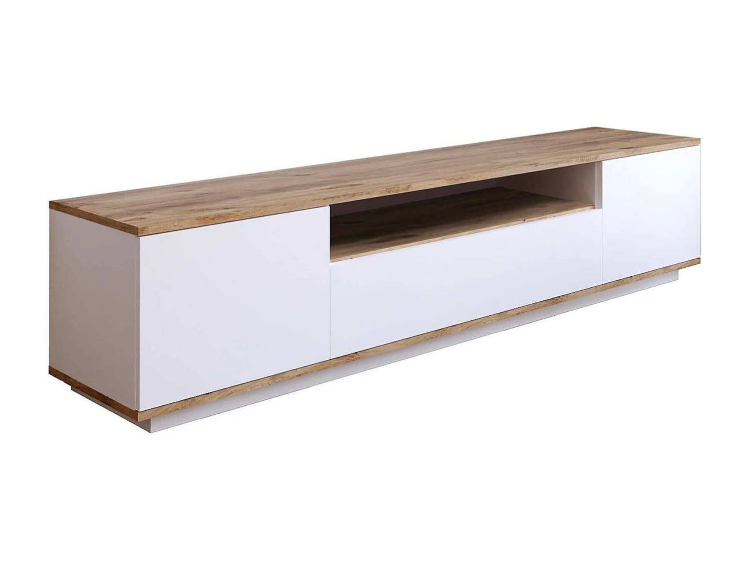 Mueble de televisión Dpierott, Aparador de salón, Mueble bajo para TV, Base de pared equipada, 180x45h45 cm, Roble y Blanco