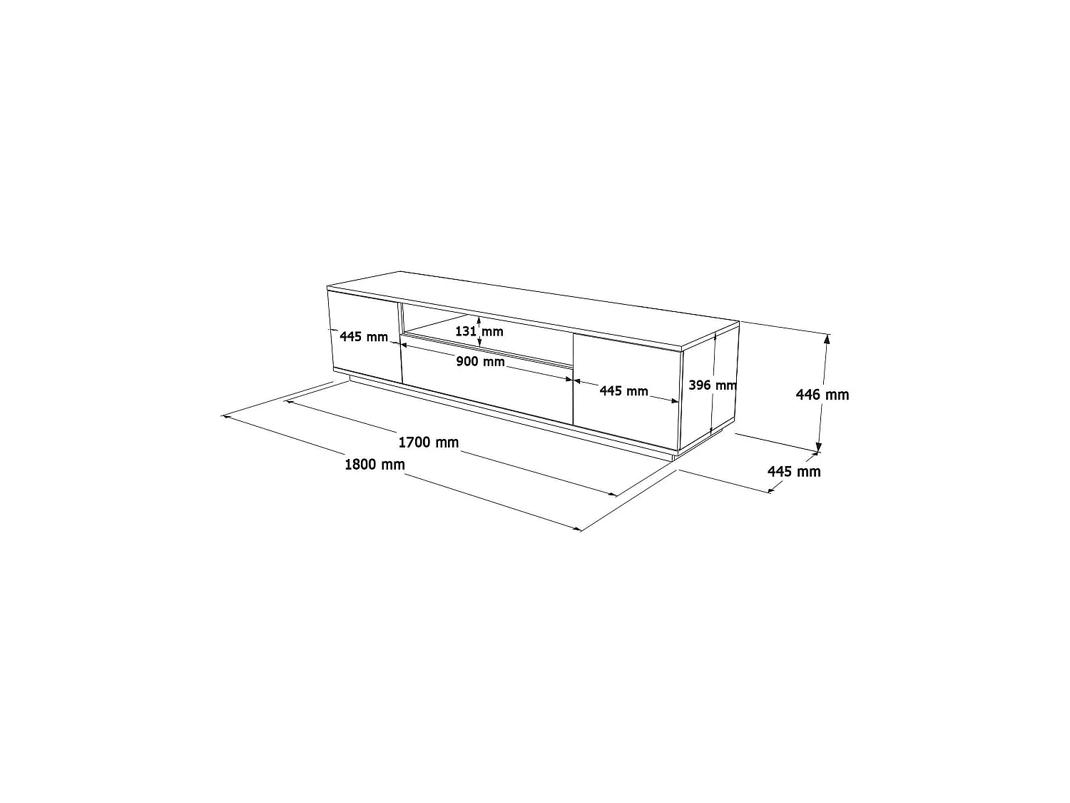 Meuble TV Sinope, Buffet de salon, Armoire basse pour TV, Base murale de rangement, 180x45h45 cm, Chêne et Blanc
