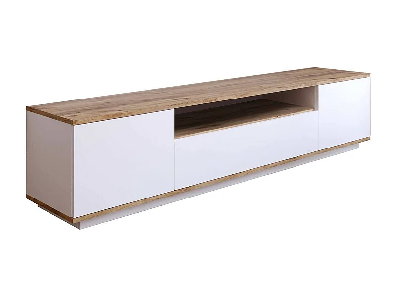 Dpierott tv-meubel, woonkamer dressoir, laag tv-meubel, uitgerust wandonderstel, 180x45h45 cm, eiken en wit