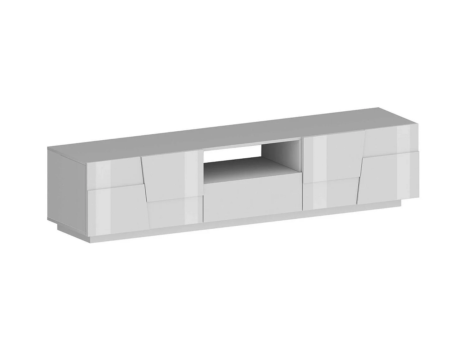 Meuble TV Vanni, Buffet bas de salon avec 4 portes et 1 tiroir, Base meuble TV, 220x44h46 cm, Blanc brillant