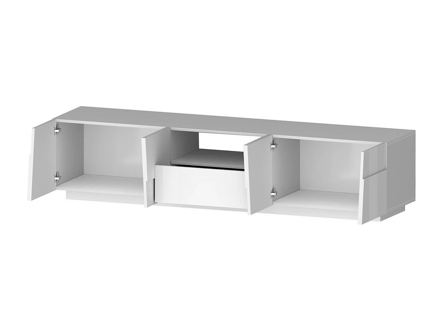 Meuble TV Vanni, Buffet bas de salon avec 4 portes et 1 tiroir, Base meuble TV, 220x44h46 cm, Blanc brillant