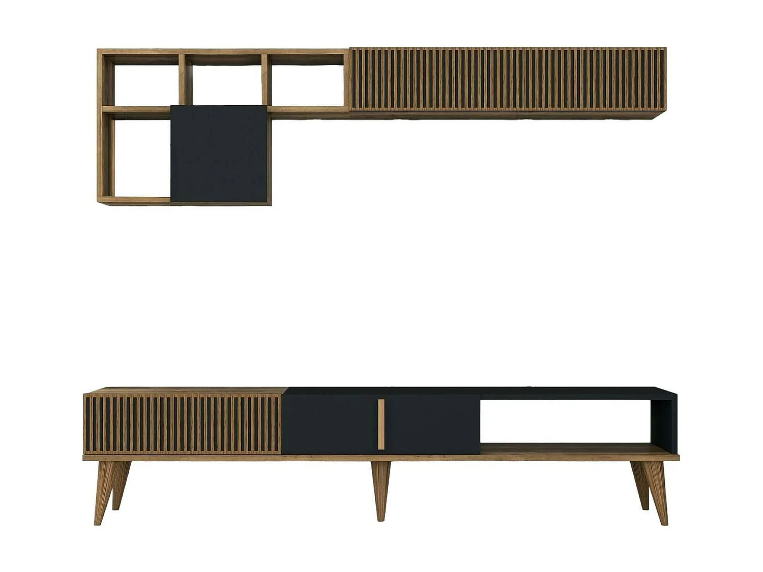 Dmora - Parete attrezzata Ostro, 180x35h40 cm, Noce e Antracite