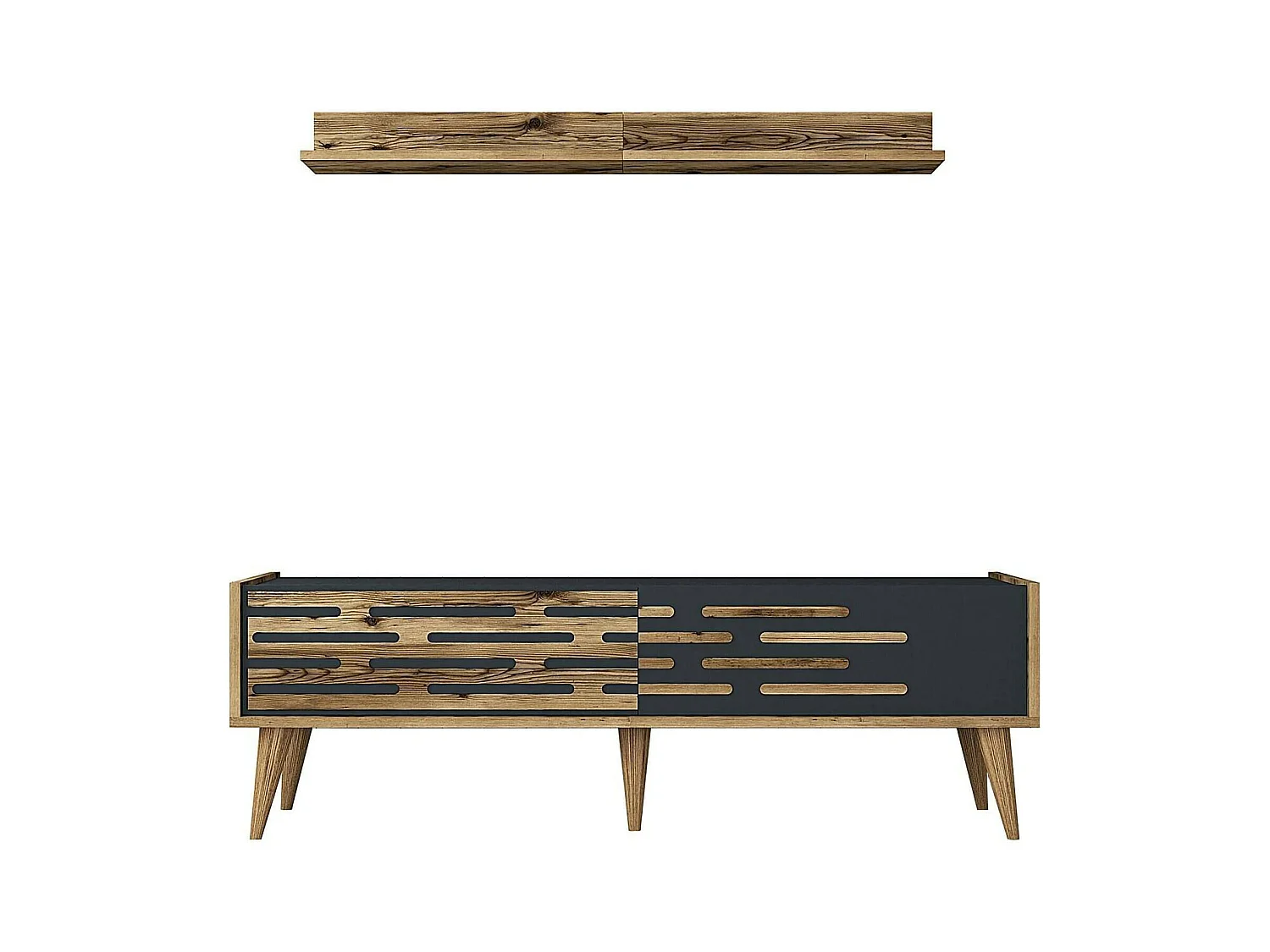 Daanesta tv-meubel, woonkamer dressoir, lage kledingkast voorR TV, Uitgerust wandvoet, 140x45h35 cm, Walnoot en Antraciet