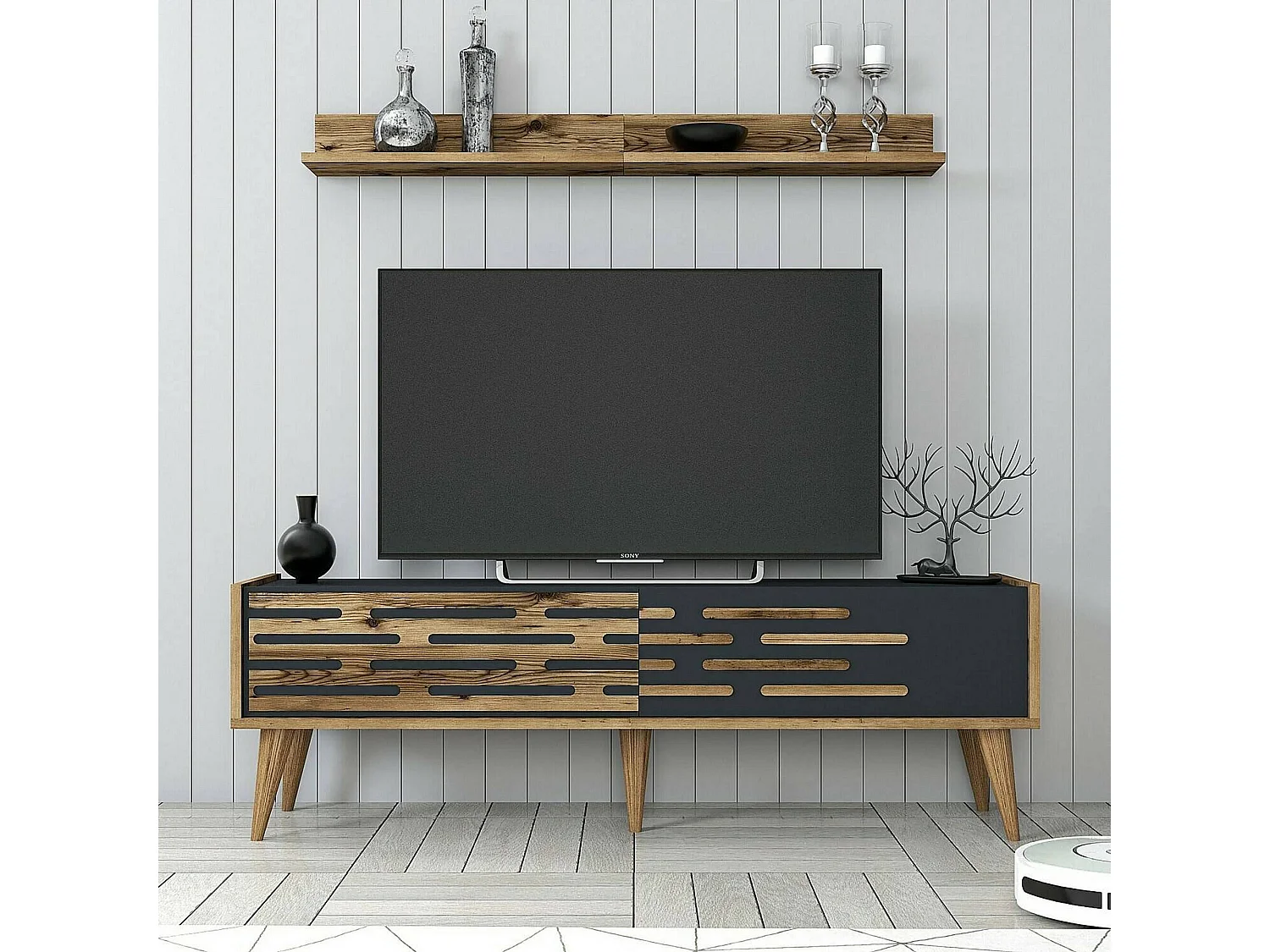 Mobile Porta tv Arsiero, un Ripiano, 45x140x35h cm Marrone Noce