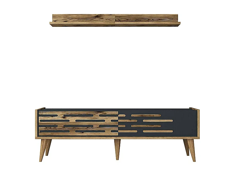 Mueble de televisión Daanesta, Aparador de salón, Mueble bajo para TV, Base de pared equipada, 140x45h35 cm, Nogal y Antracita