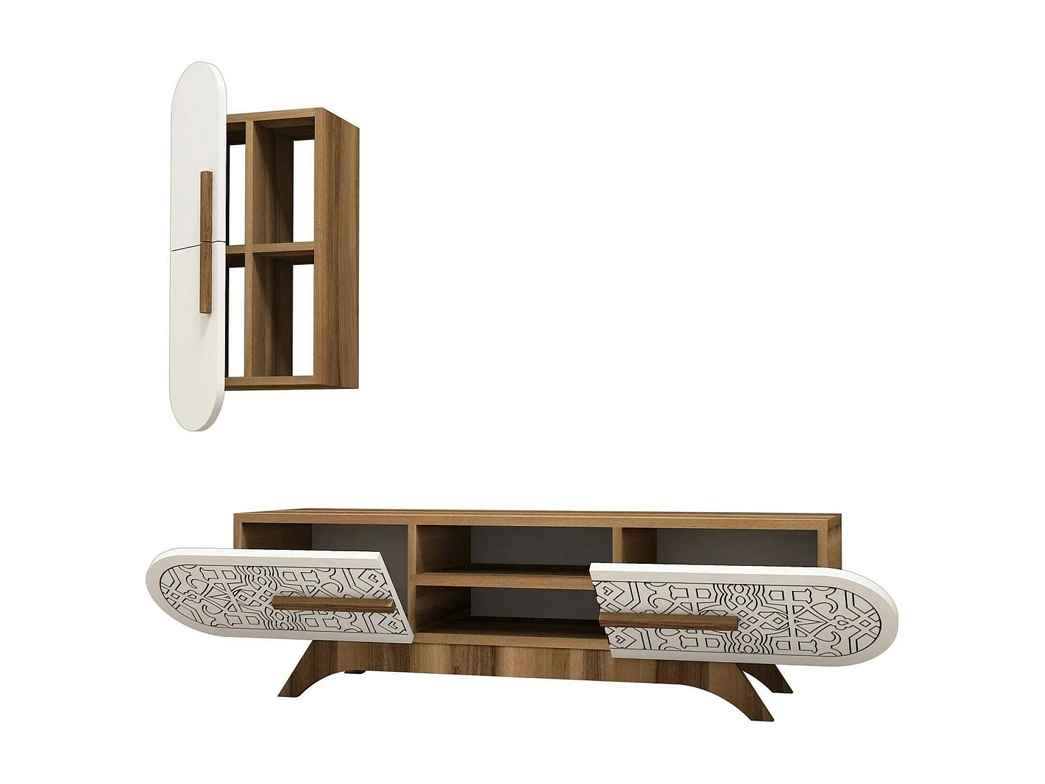 Wohnzimmermöbel Dpascucc, Modulares Wohnzimmerset, Mehrzweck-Wohnzimmermöbel, Moderner TV-Schrank, 145x35h37 cm, Walnuss und WeiÃŸ