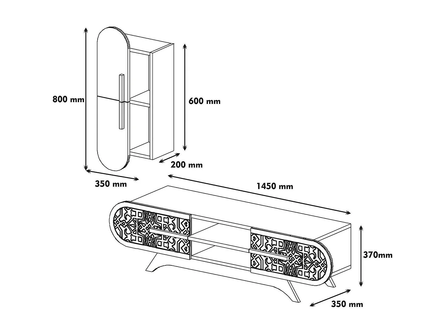 Wohnzimmermöbel Dpascucc, Modulares Wohnzimmerset, Mehrzweck-Wohnzimmermöbel, Moderner TV-Schrank, 145x35h37 cm, Walnuss und WeiÃŸ