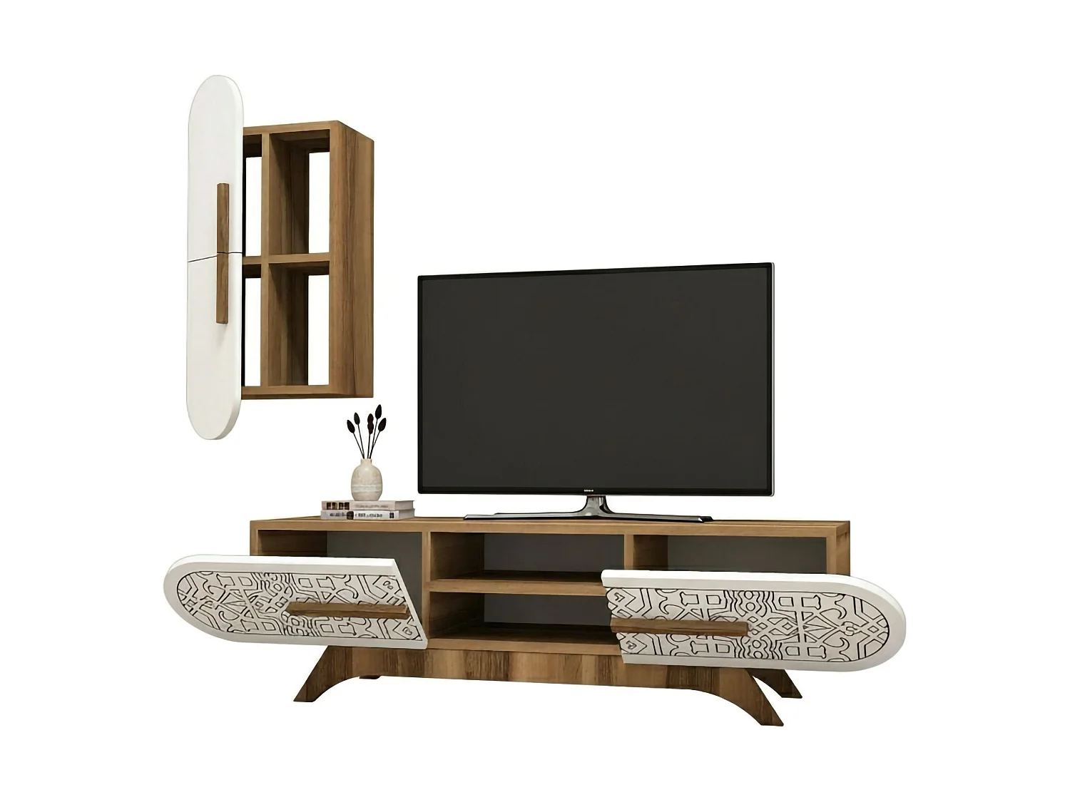 Wohnzimmermöbel Dpascucc, Modulares Wohnzimmerset, Mehrzweck-Wohnzimmermöbel, Moderner TV-Schrank, 145x35h37 cm, Walnuss und WeiÃŸ