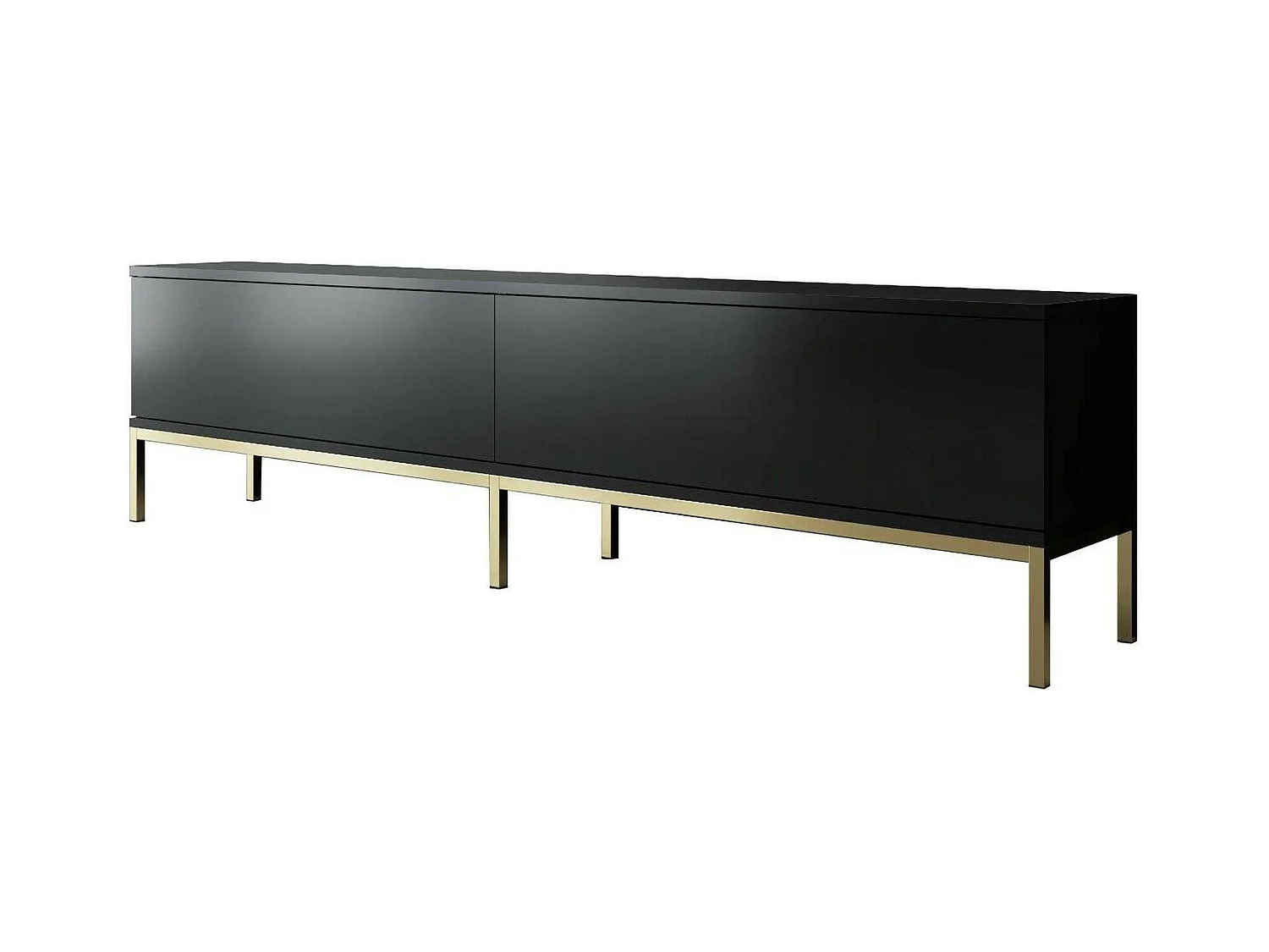 Meuble TV Regulus, Buffet de salon, Armoire basse pour TV, Base murale de rangement, 180x30h47 cm, Noir et Or