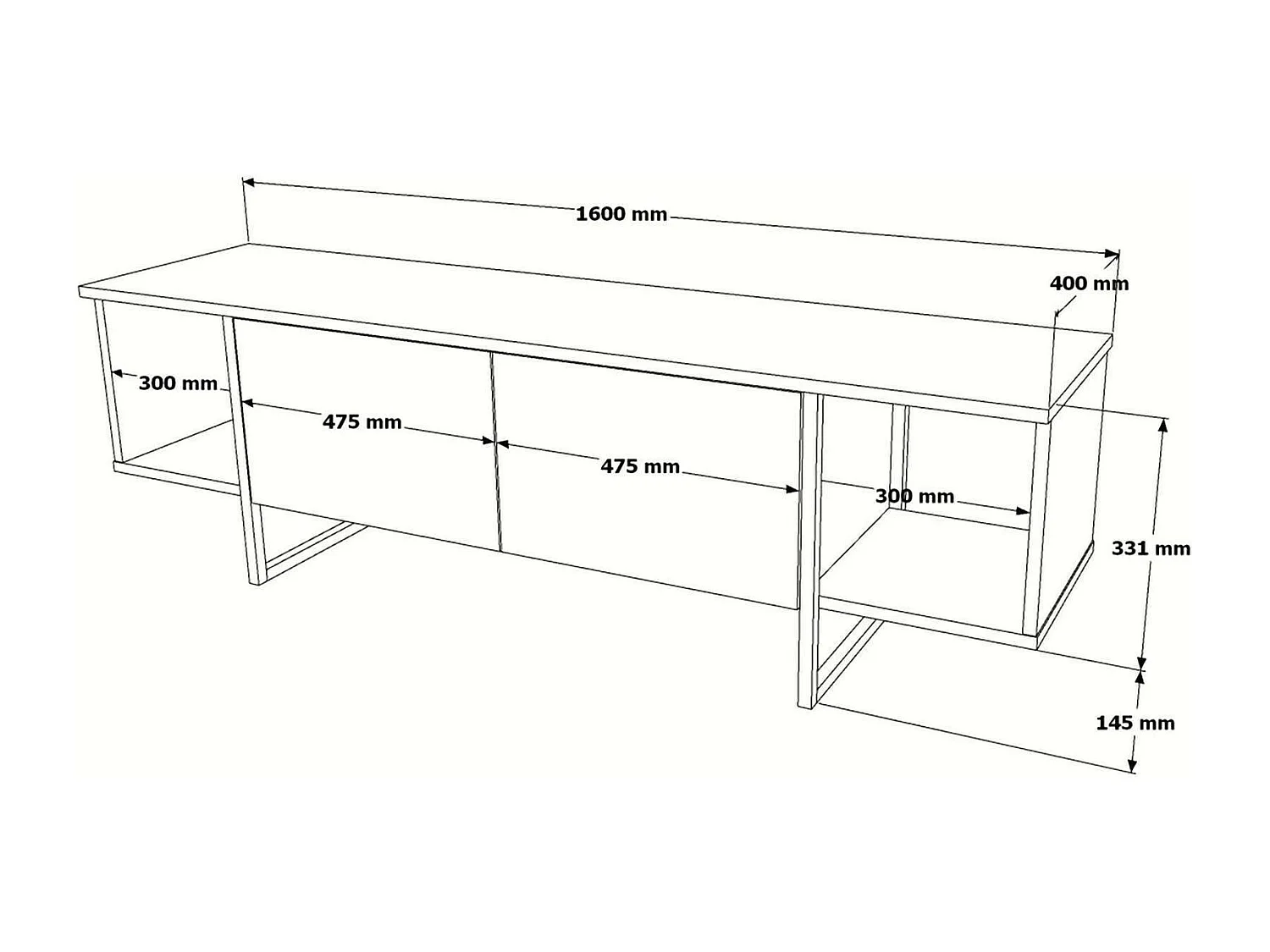 Meuble TV Arneb, Buffet de salon, Armoire basse pour TV, Base murale de rangement, 160x40h48 cm, Blanc et Or