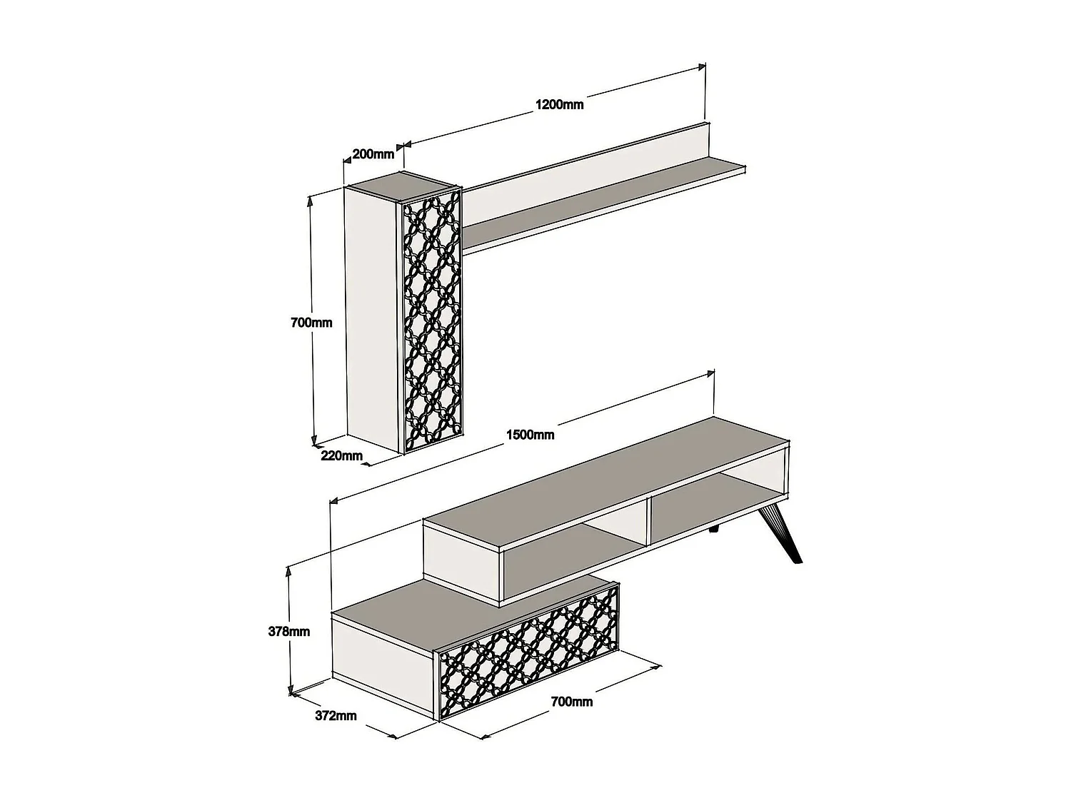 Parete Attrezzata Ardara, 7 Ripiani, 37.2x150x37.8h cm Marrone Noce