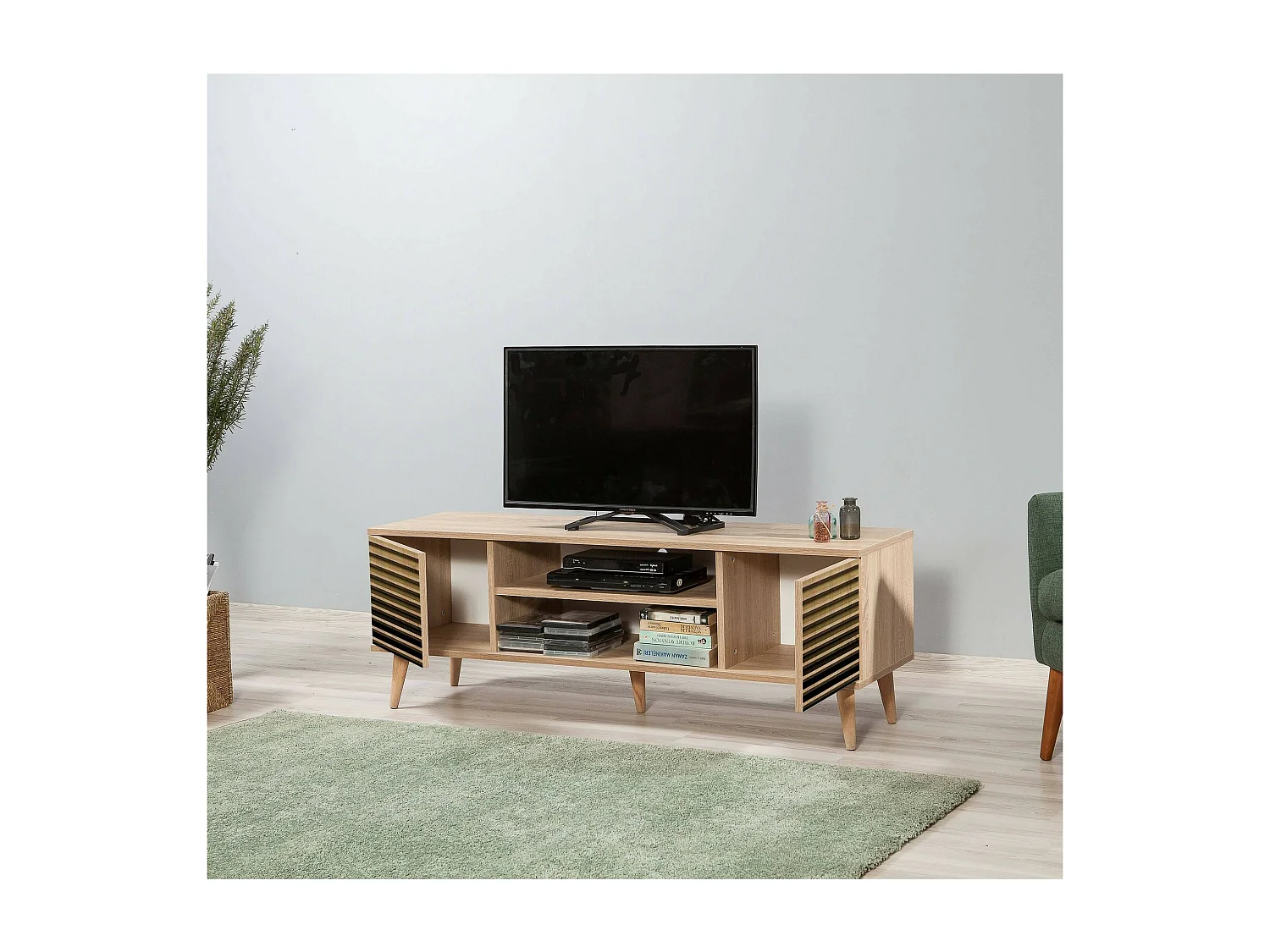 Fernsehschrank Dfantacc, Ständer für Wohnzimmerfernseher, Niedriges Wohnzimmer-Sideboard, TV-Ständerbasis, 140x40h50 cm, Eiche