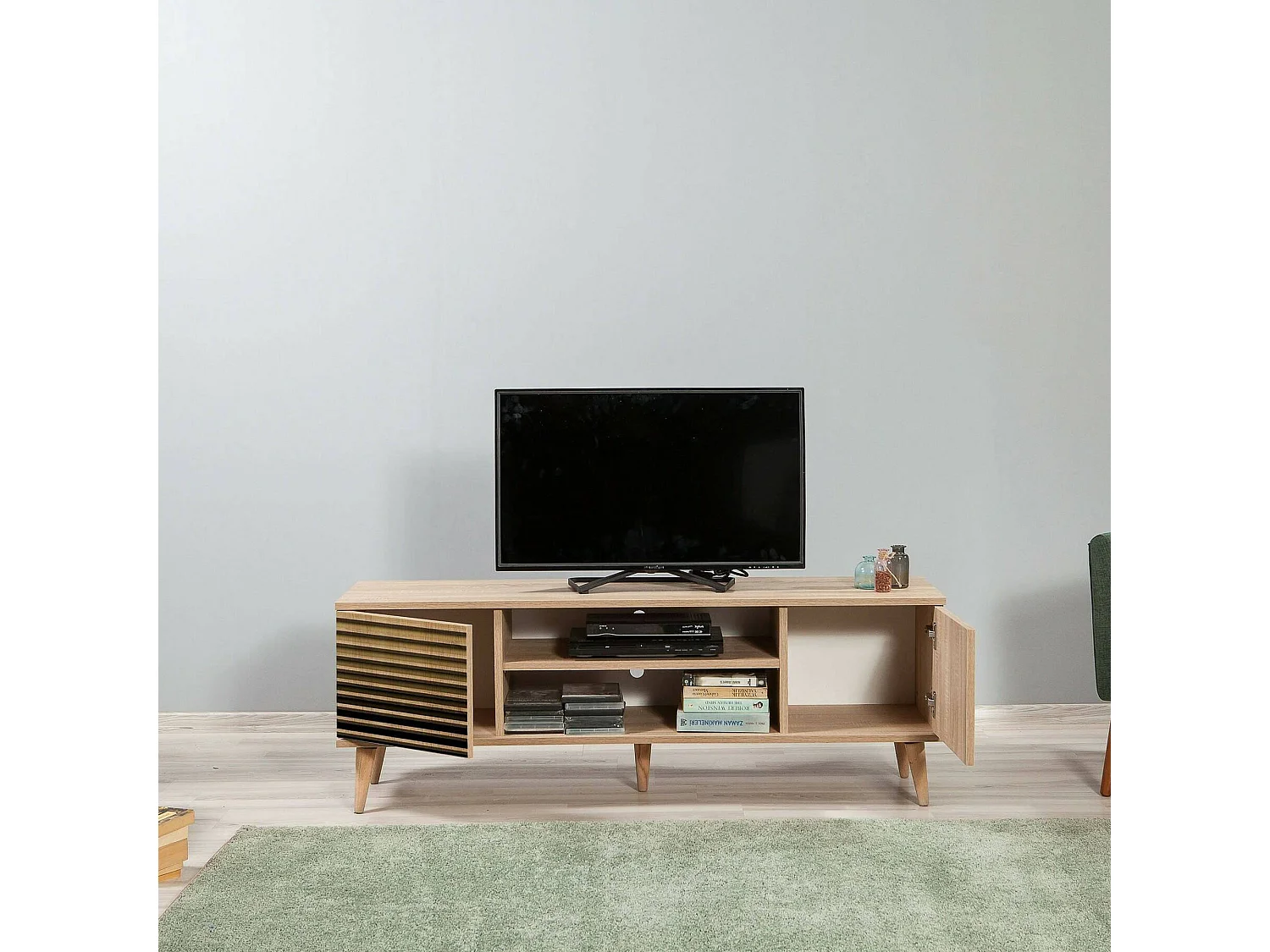 Fernsehschrank Dfantacc, Ständer für Wohnzimmerfernseher, Niedriges Wohnzimmer-Sideboard, TV-Ständerbasis, 140x40h50 cm, Eiche