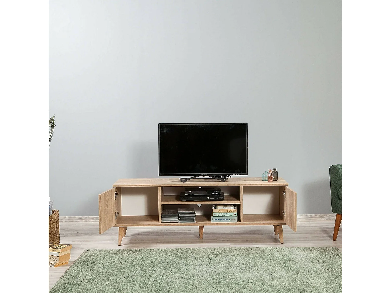 Fernsehschrank Dfantacc, Ständer für Wohnzimmerfernseher, Niedriges Wohnzimmer-Sideboard, TV-Ständerbasis, 140x40h50 cm, Eiche