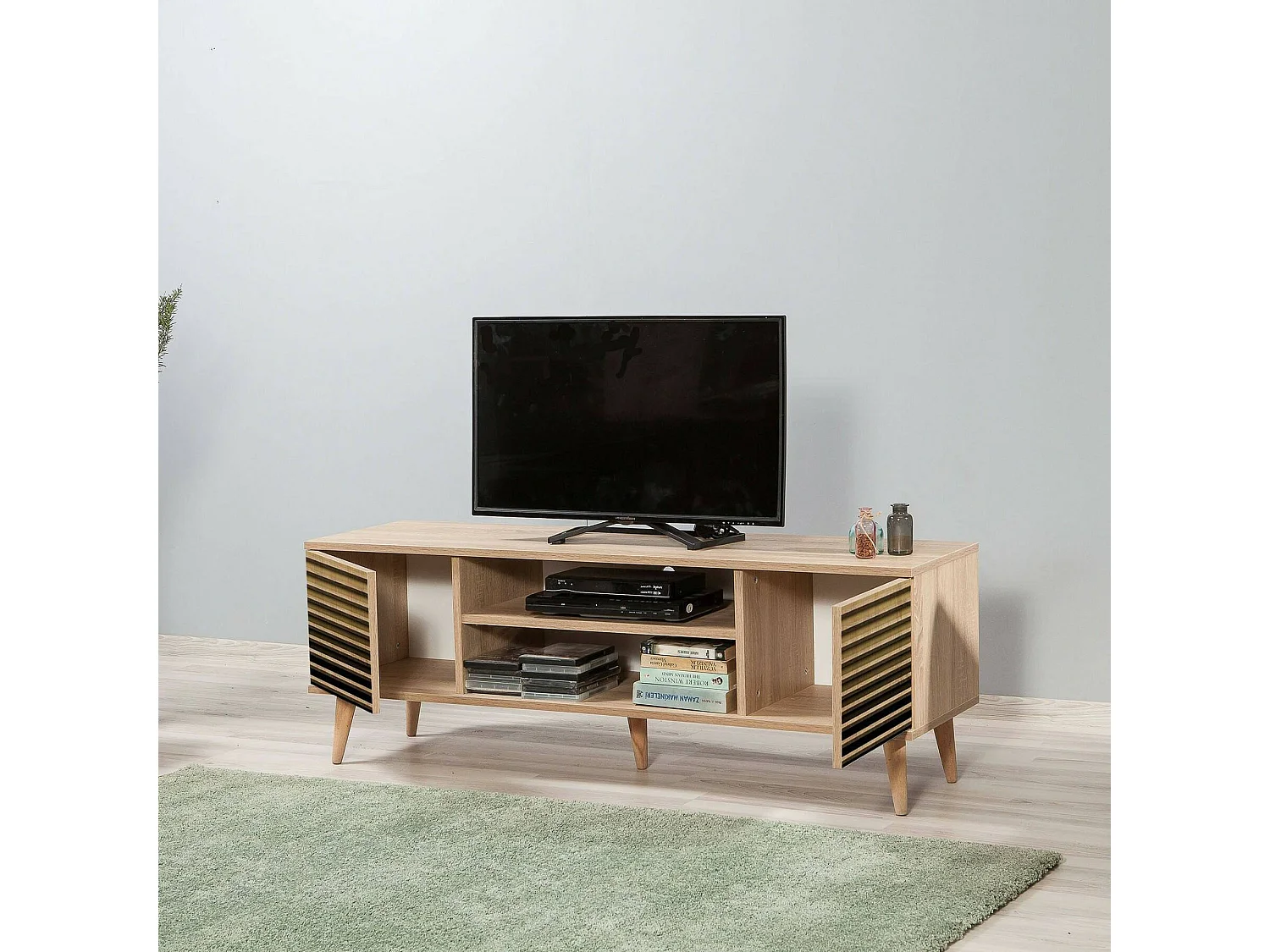 Fernsehschrank Dfantacc, Ständer für Wohnzimmerfernseher, Niedriges Wohnzimmer-Sideboard, TV-Ständerbasis, 140x40h50 cm, Eiche