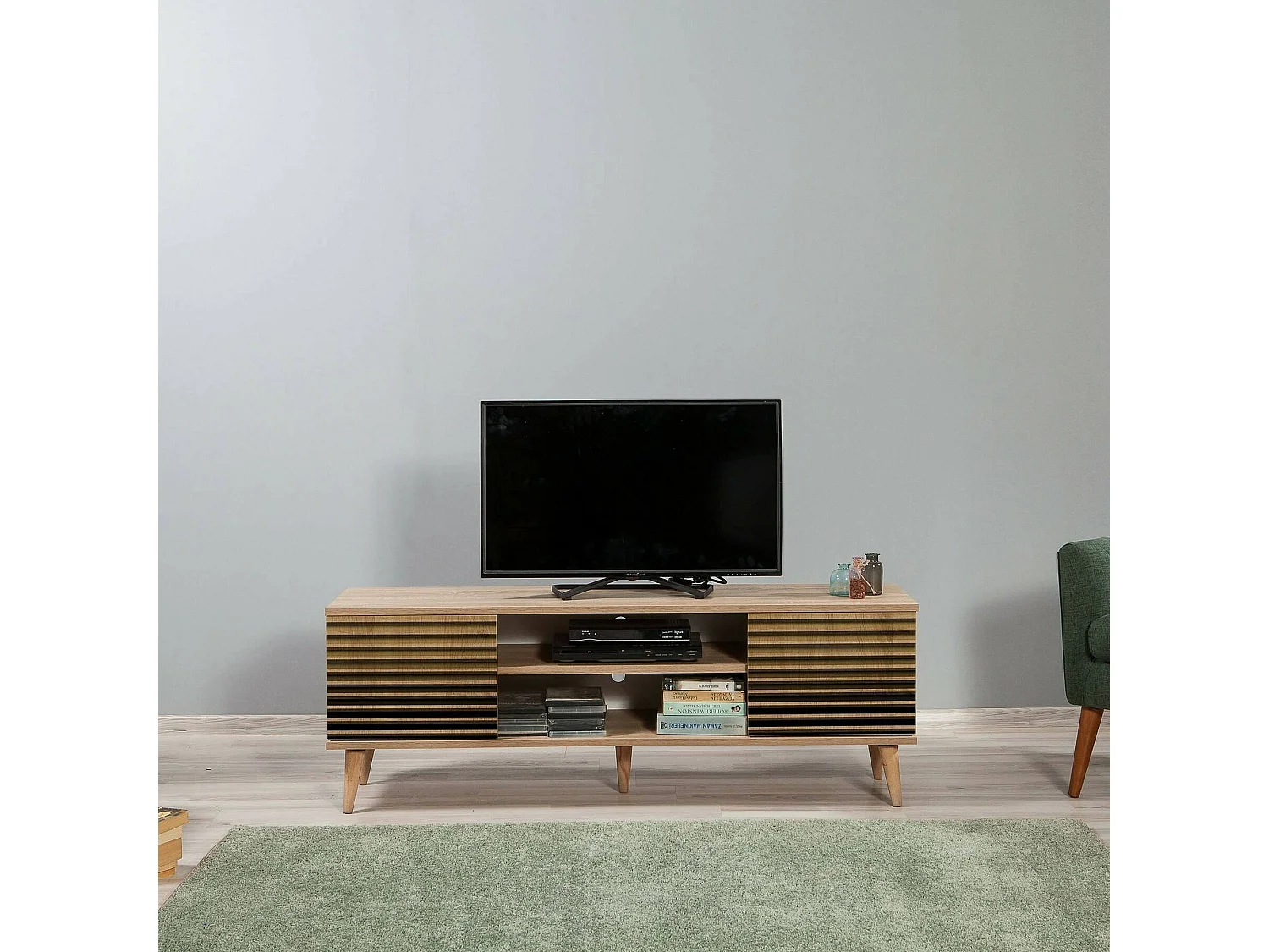 Fernsehschrank Dfantacc, Ständer für Wohnzimmerfernseher, Niedriges Wohnzimmer-Sideboard, TV-Ständerbasis, 140x40h50 cm, Eiche
