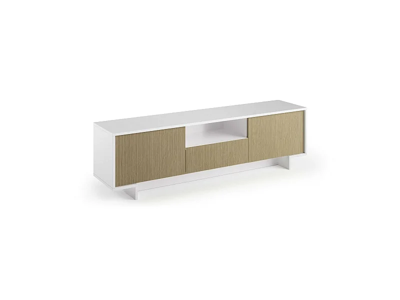 Darrighin TV Stand, Woonkamer TV Stand, Lage Woonkamer Dressoir met 2 Deuren en 1 Lade, 100% Made in Italy, 170x42h48 cm, Wit en Beige