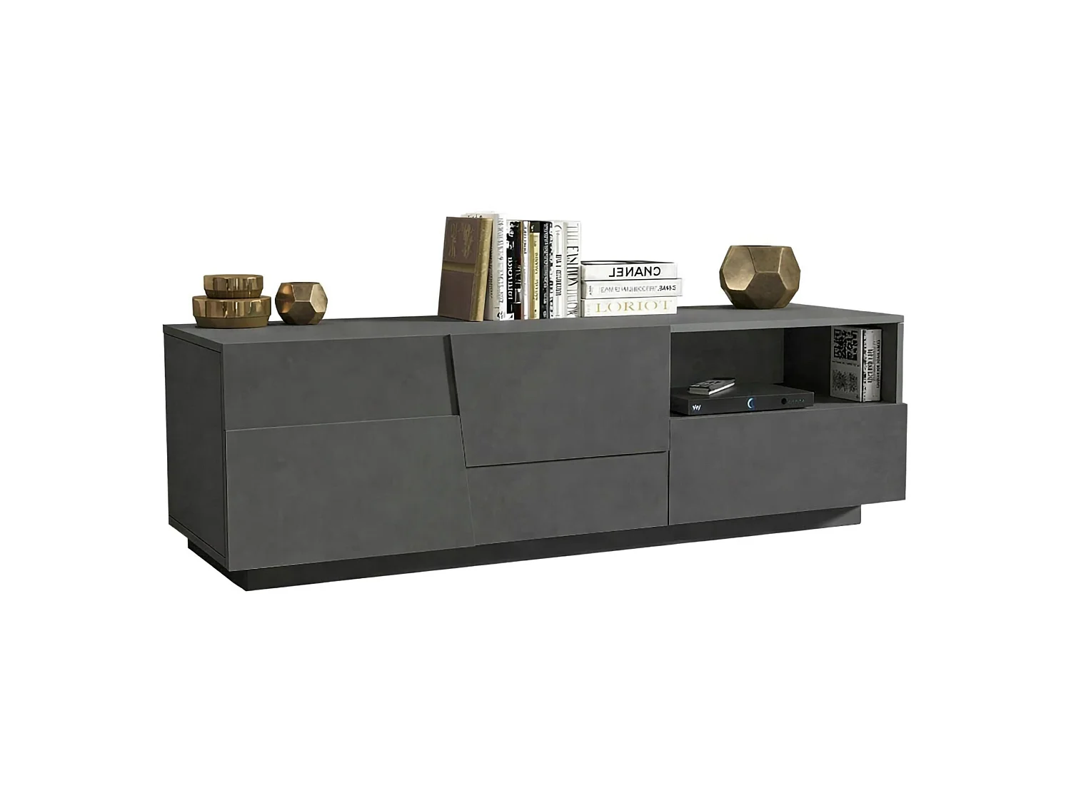 Meuble TV Velio, Buffet bas de salon avec 2 portes et 1 tiroir, Base meuble TV, 150x44h46 cm, Anthracite