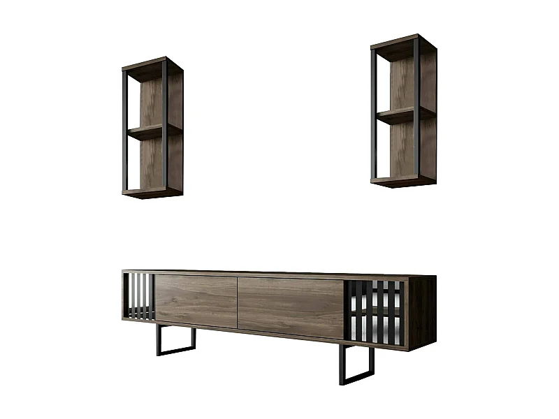 Mueble de televisión Dfantin, Aparador de salón, Mueble bajo para TV, Base de pared equipada, 180x30h48 cm, Nogal y Negro