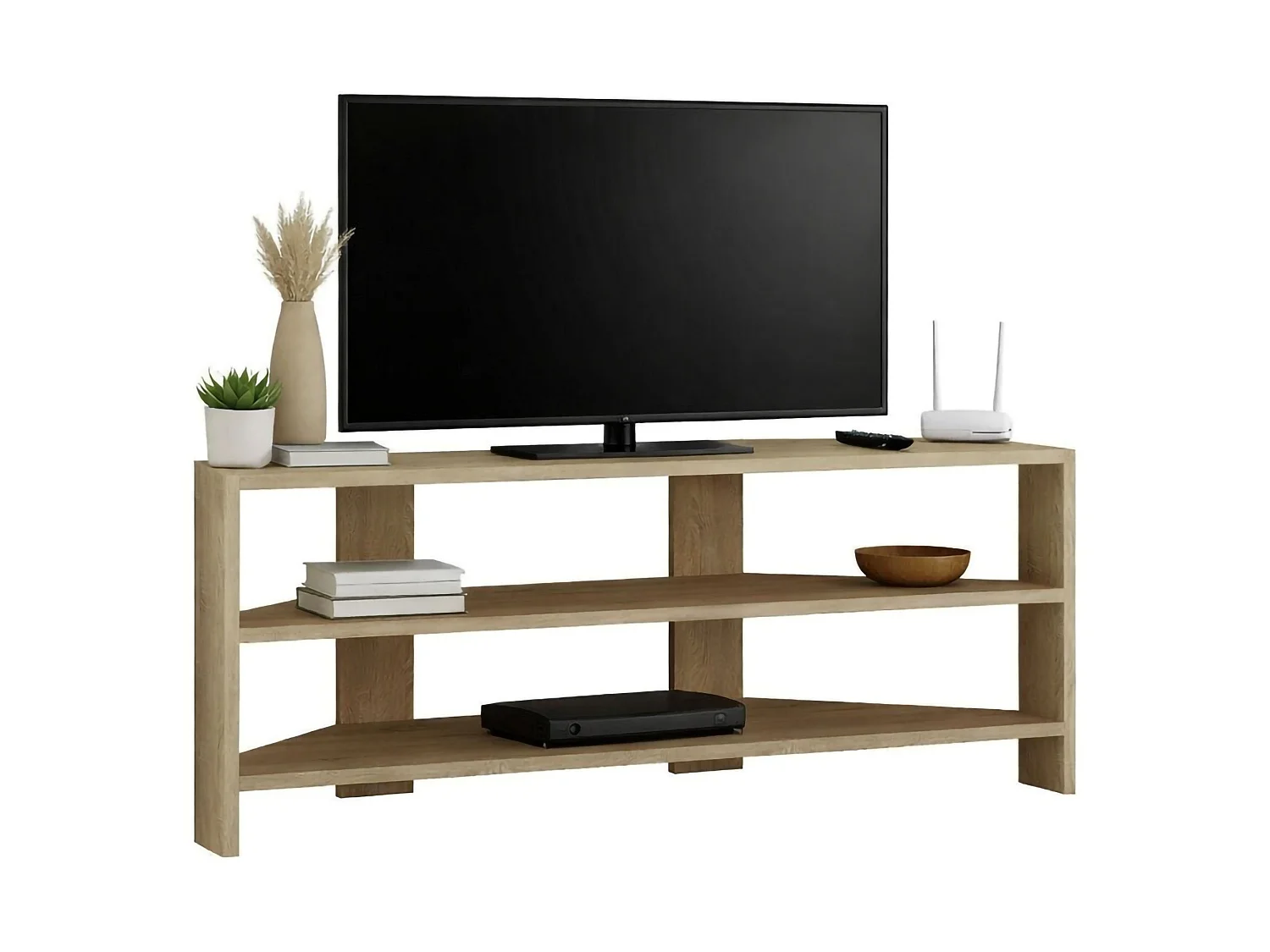 Meuble TV Alfa, Buffet de salon, Armoire basse pour TV, Base murale de rangement, 114x36h45 cm, Chêne