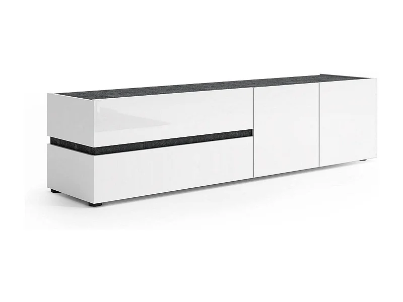 Dmora - Mobile porta TV Basico, 180x47h43 cm, Bianco lucido e Antracite
