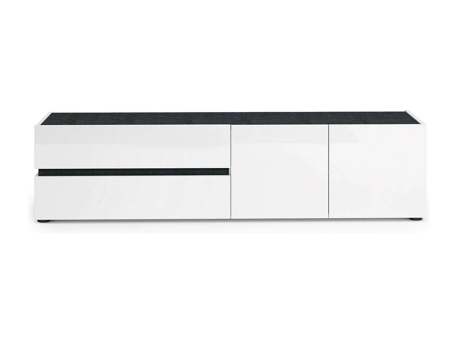 Dmora - Mobile porta TV Basico, 180x47h43 cm, Bianco lucido e Antracite