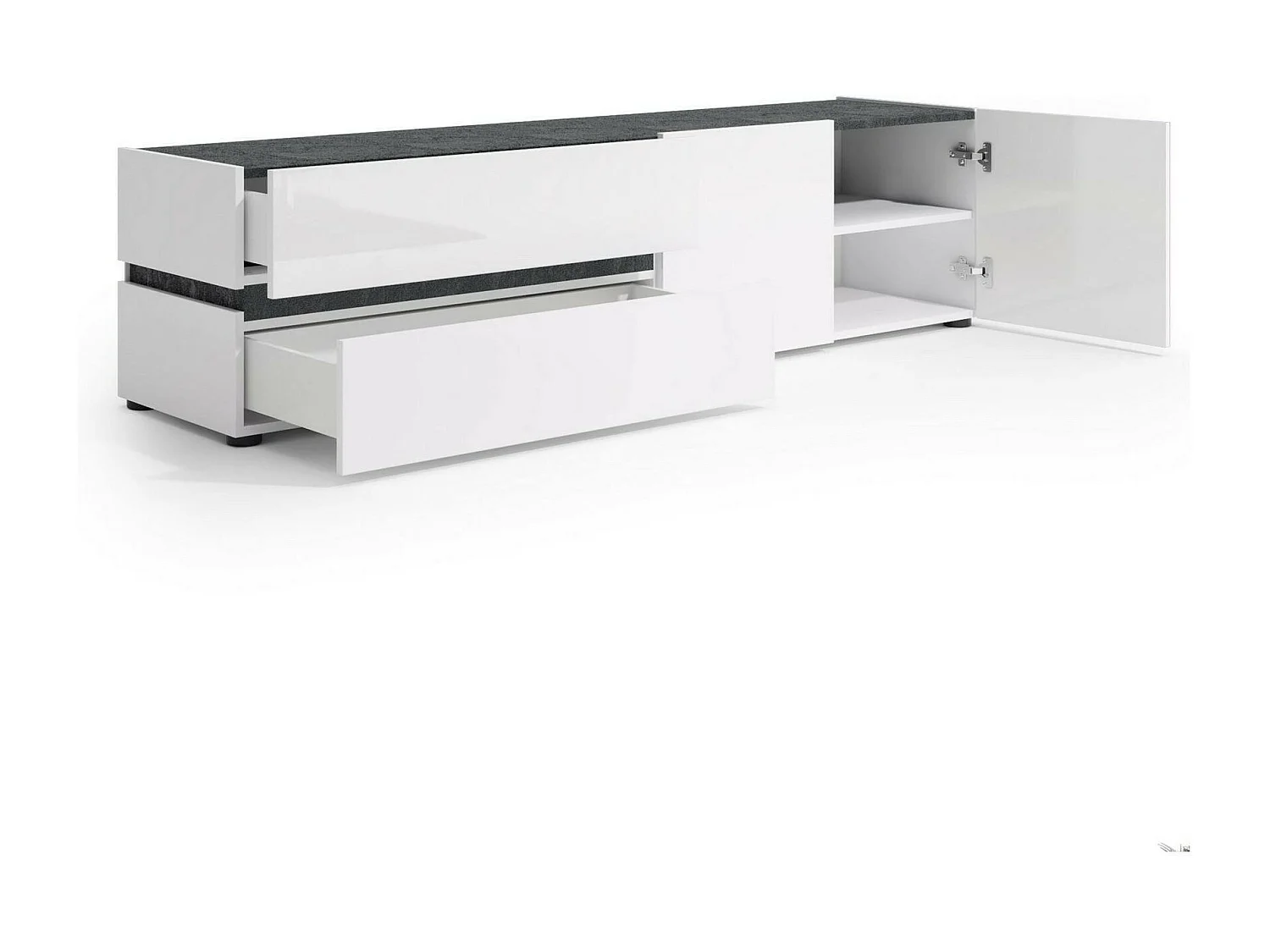 Mobile Porta tv Basico, un Ripiano Made in Italy, 47x180x42.6h cm Nero Lucido