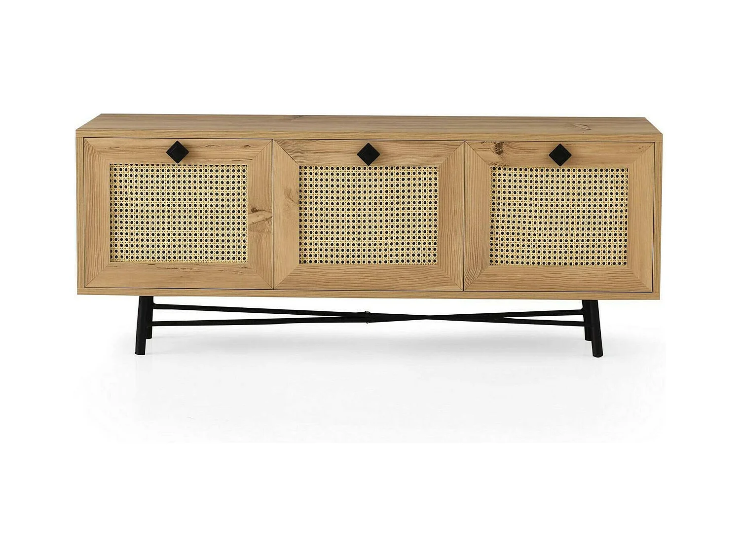 Meuble TV Nihal, Buffet de salon, Armoire basse pour TV, Base murale de rangement, 140x40h60 cm, Chêne et Noir