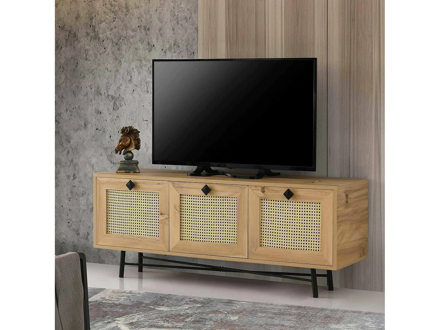 Dpasinat tv-standaard, woonkamermeubel, laag tv-meubel, wandmeubelEzzata, 140x40h60 cm, Eik en Zwart