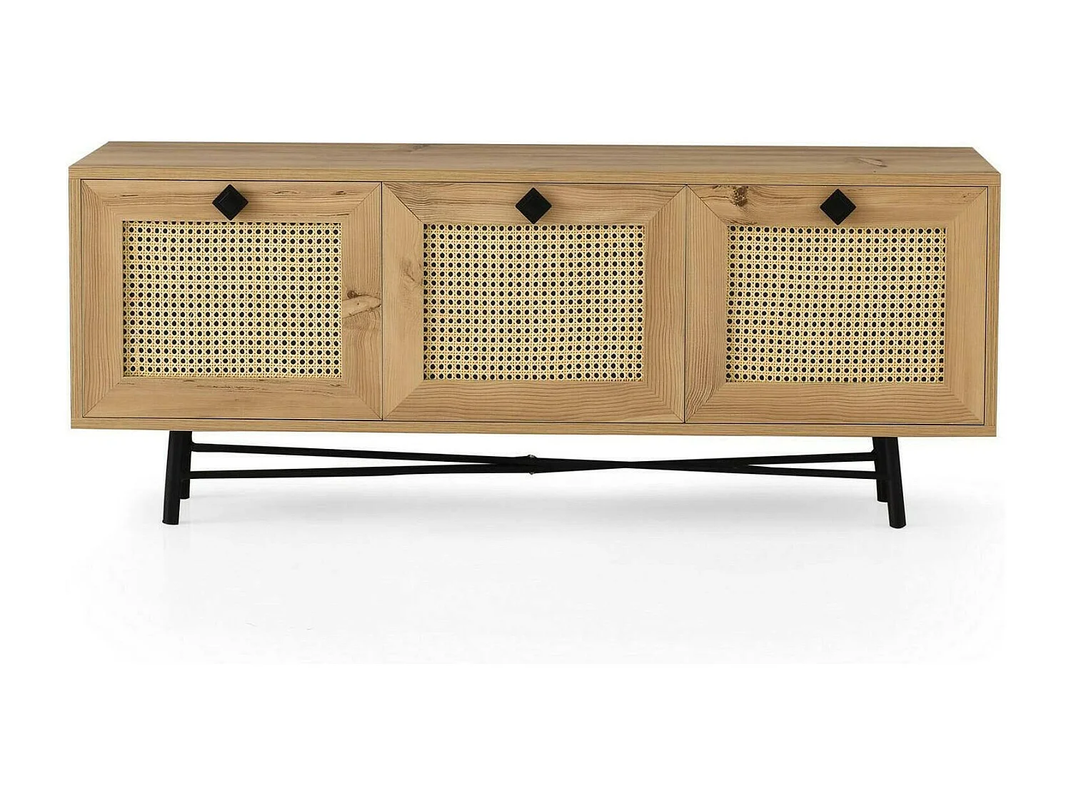 Armário de TV Dpasinat, Aparador de sala, Armário de TV baixo, Base de parede attrEzzata, 140x40h60 cm, Carvalho e Preto