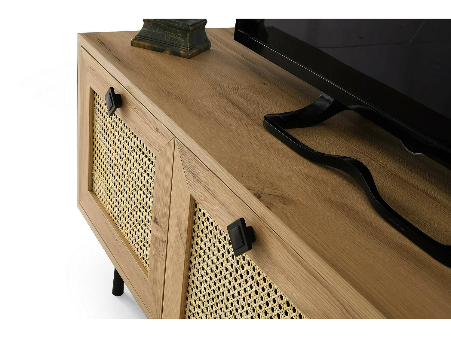 Armário de TV Dpasinat, Aparador de sala, Armário de TV baixo, Base de parede attrEzzata, 140x40h60 cm, Carvalho e Preto