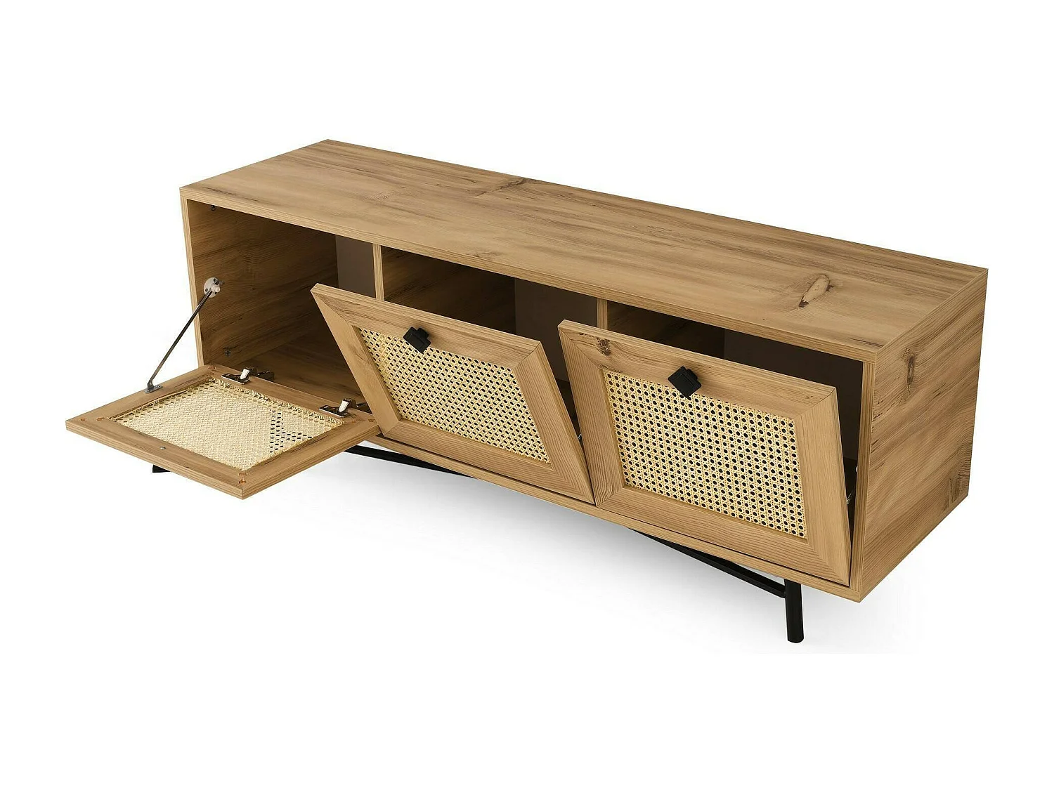 Armário de TV Dpasinat, Aparador de sala, Armário de TV baixo, Base de parede attrEzzata, 140x40h60 cm, Carvalho e Preto