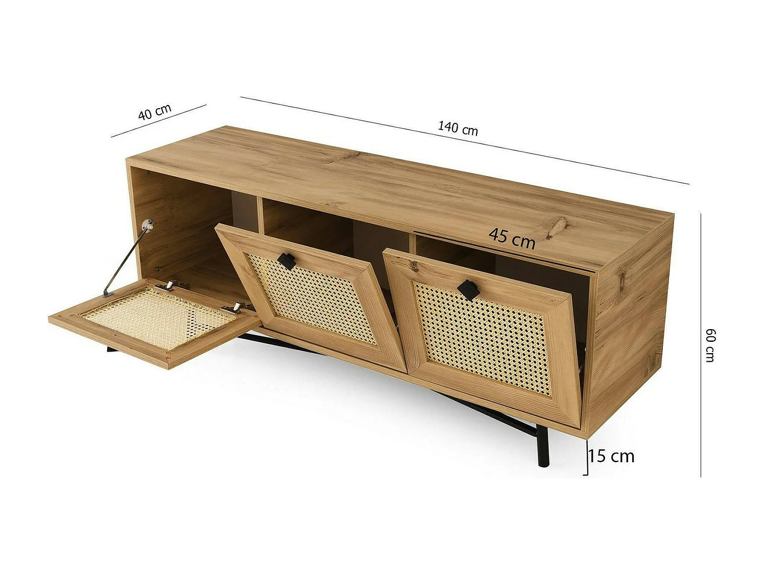 Mueble de televisión Dpasinat, Aparador de salón, Mueble bajo para TV, Base de pared equipada, 140x40h60 cm, Roble y Negro