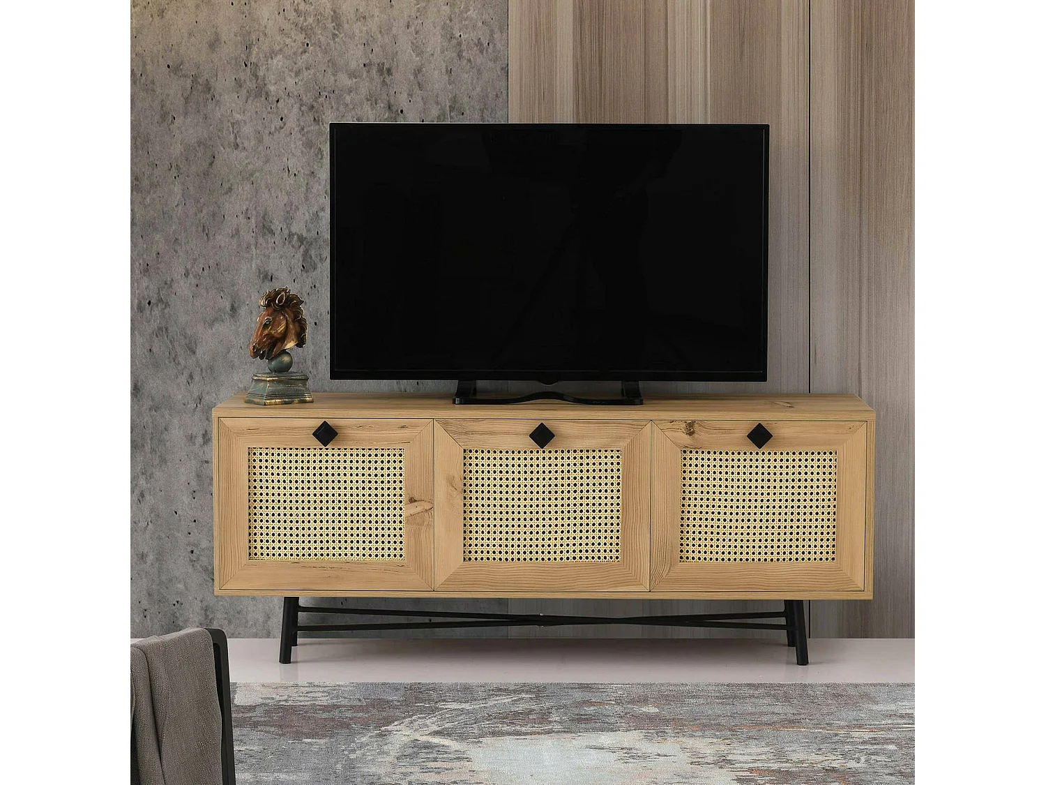 Mueble de televisión Dpasinat, Aparador de salón, Mueble bajo para TV, Base de pared equipada, 140x40h60 cm, Roble y Negro