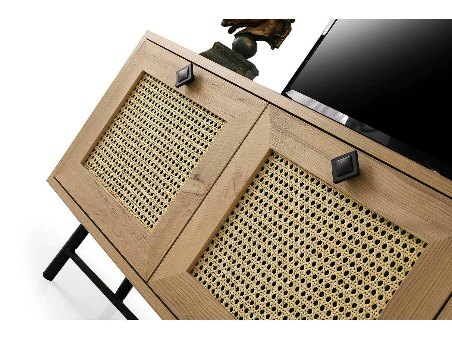 Mueble de televisión Dpasinat, Aparador de salón, Mueble bajo para TV, Base de pared equipada, 140x40h60 cm, Roble y Negro