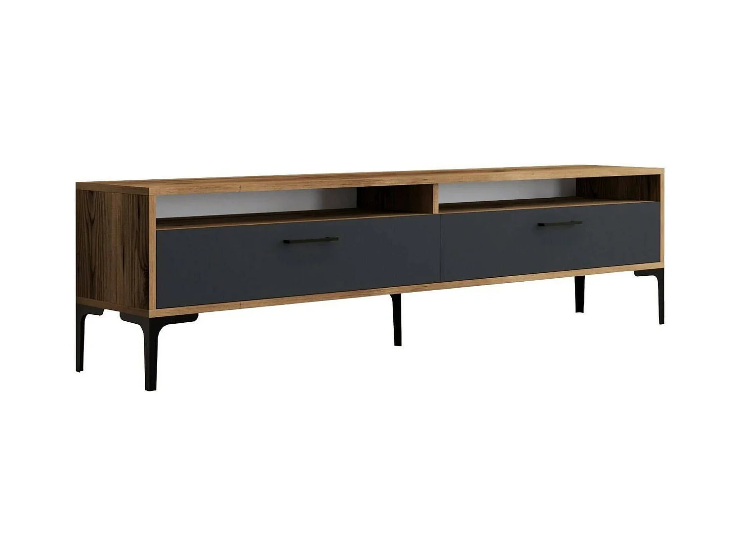 Dkumbull tv-meubel, woonkamermeubel, lage tv-meubel, wandstandaard, 180x47h35 cm, walnoot en antraciet