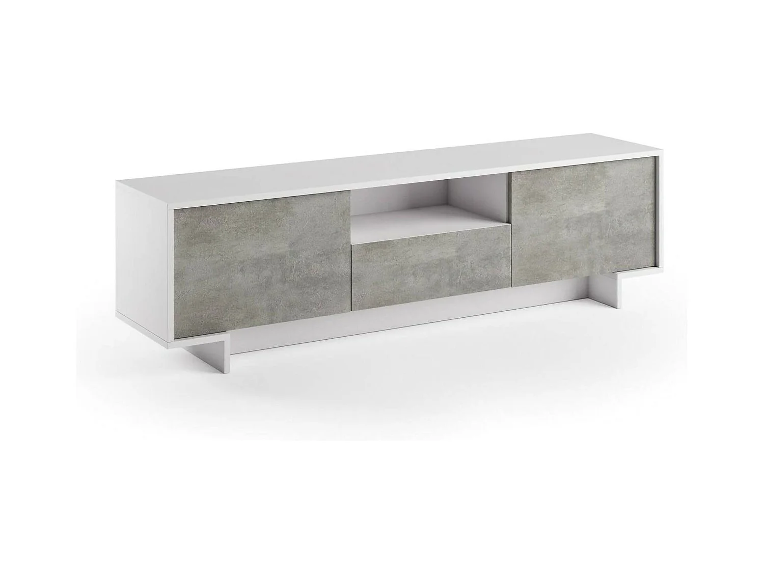 Meuble TV Andromeda, Meuble TV pour salon, Buffet bas de salon avec 2 portes et 1 tiroir, 100% Made in Italy, 170x42h48 cm, Blanc et Ciment