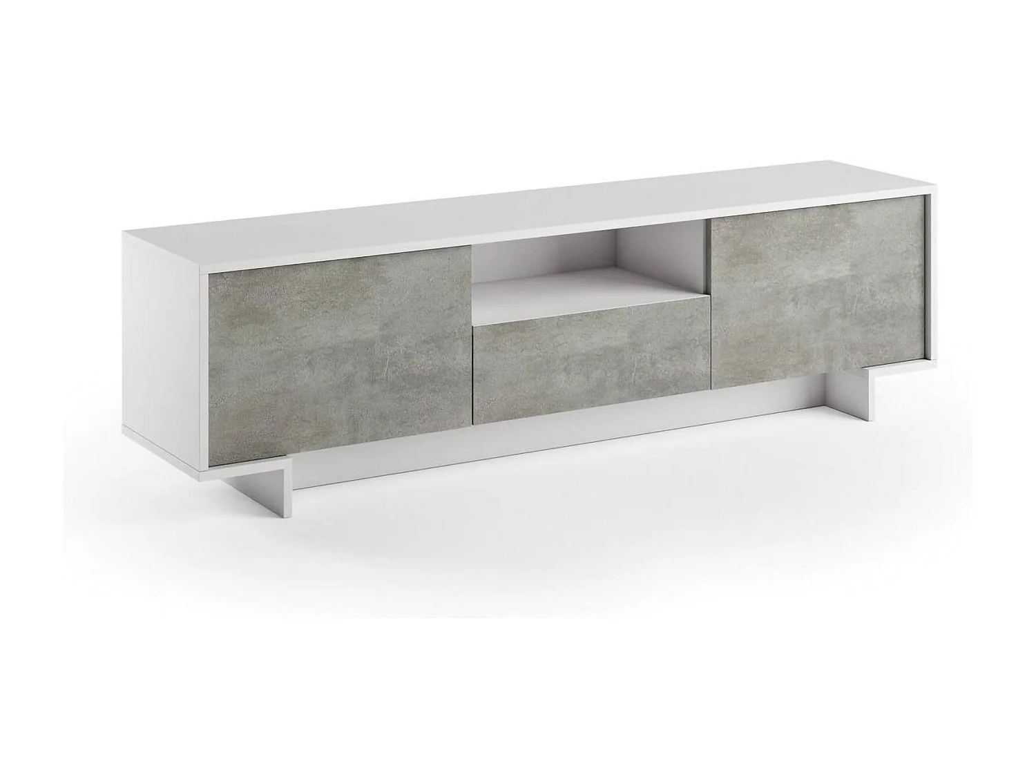 Mueble TV Andrómeda, Mueble TV para salón, Aparador bajo de salón con 2 puertas y 1 cajón, 100% Made in Italy, 170x42h48 cm, Blanco y Cemento
