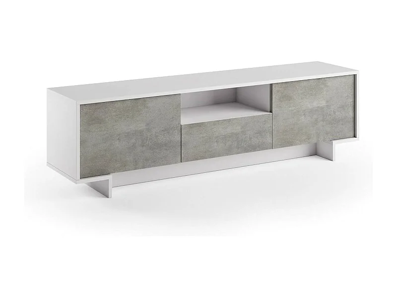 Meuble TV Andromeda, Meuble TV pour salon, Buffet bas de salon avec 2 portes et 1 tiroir, 100% Made in Italy, 170x42h48 cm, Blanc et Ciment