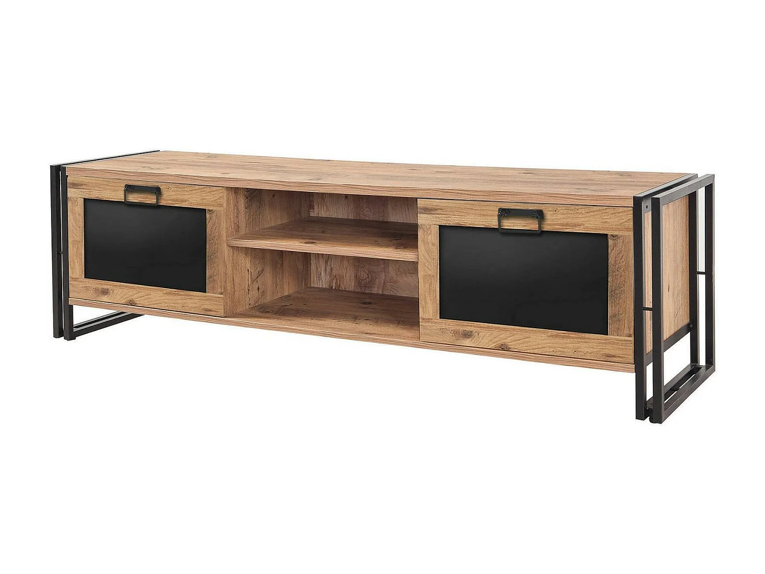 Dpetron tv-meubel, woonkamer dressoir, laag tv-meubel, gemonteerd wandonderstel, 180x45h50 cm, eiken en zwart