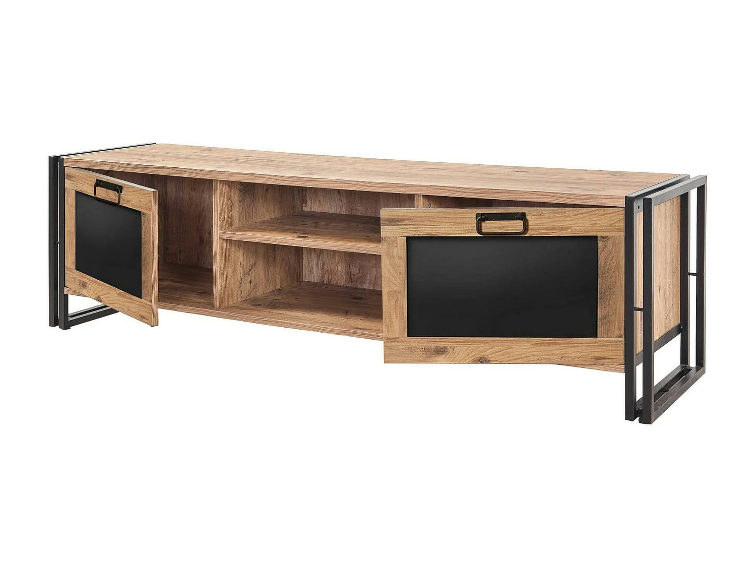 Dpetron tv-meubel, woonkamer dressoir, laag tv-meubel, gemonteerd wandonderstel, 180x45h50 cm, eiken en zwart