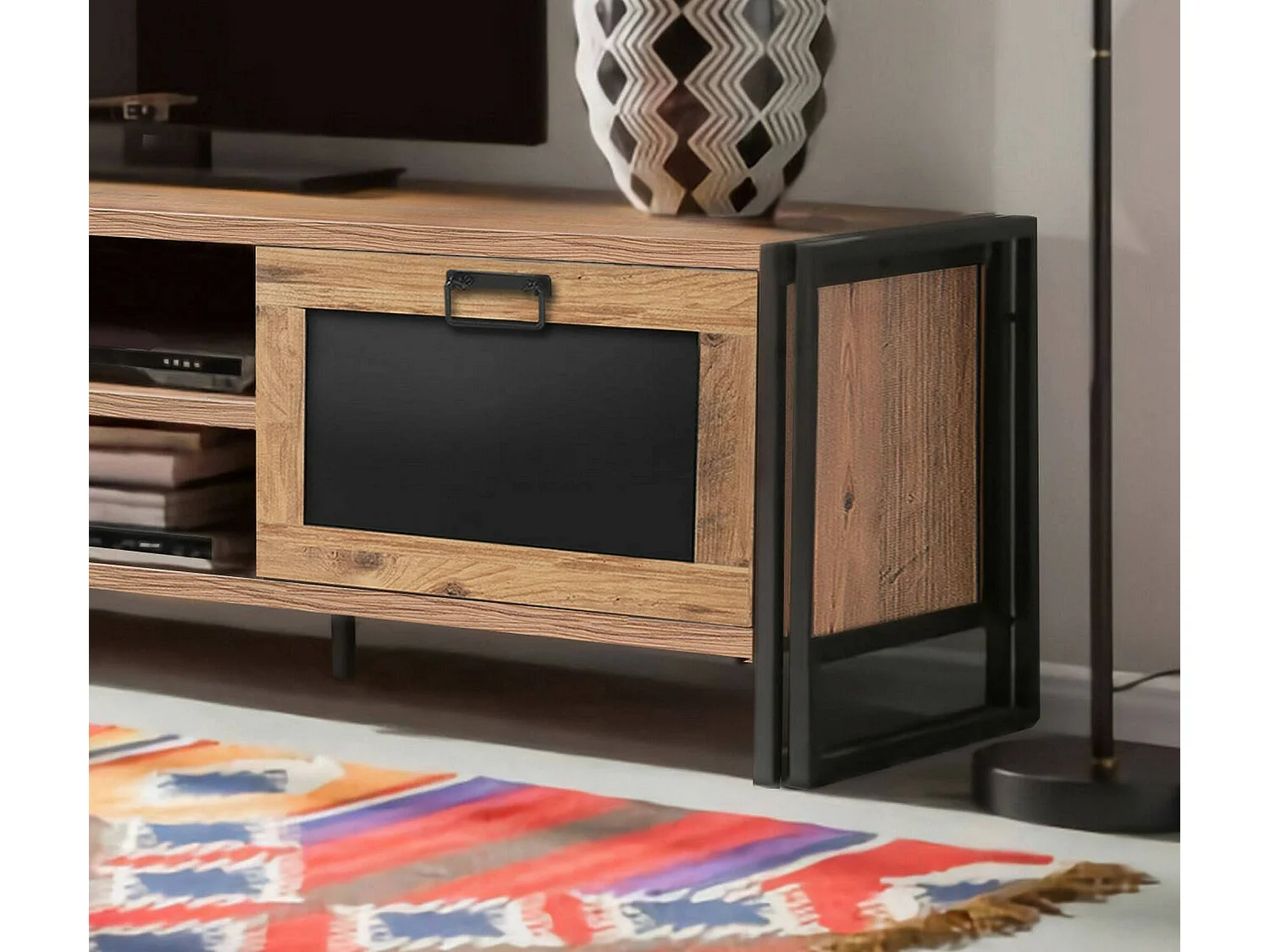 Dpetron tv-meubel, woonkamer dressoir, laag tv-meubel, gemonteerd wandonderstel, 180x45h50 cm, eiken en zwart