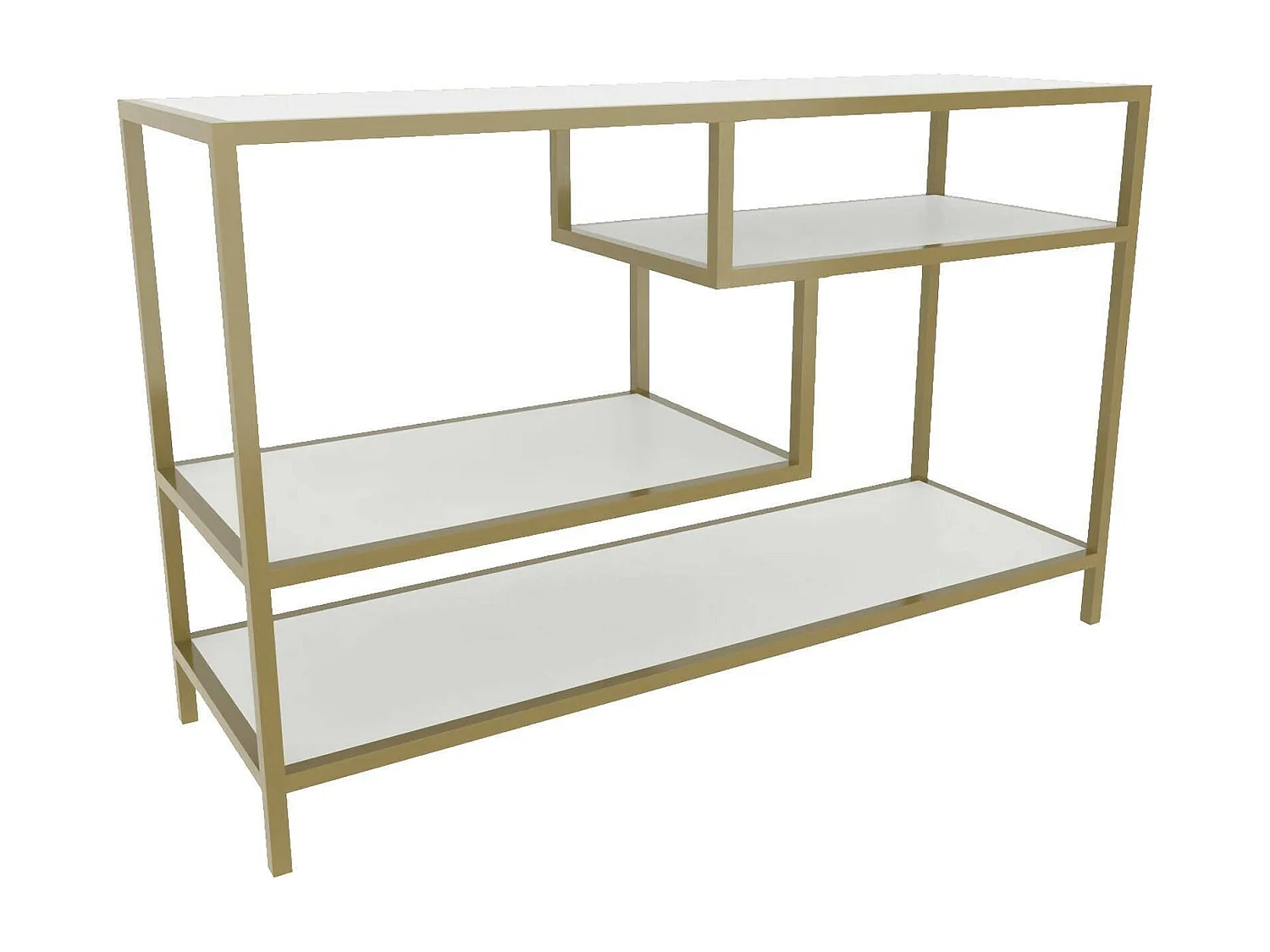 Meuble TV Vega, Buffet de salon, Armoire basse pour TV, Base murale de rangement, 120x39h75 cm, Or et Blanc