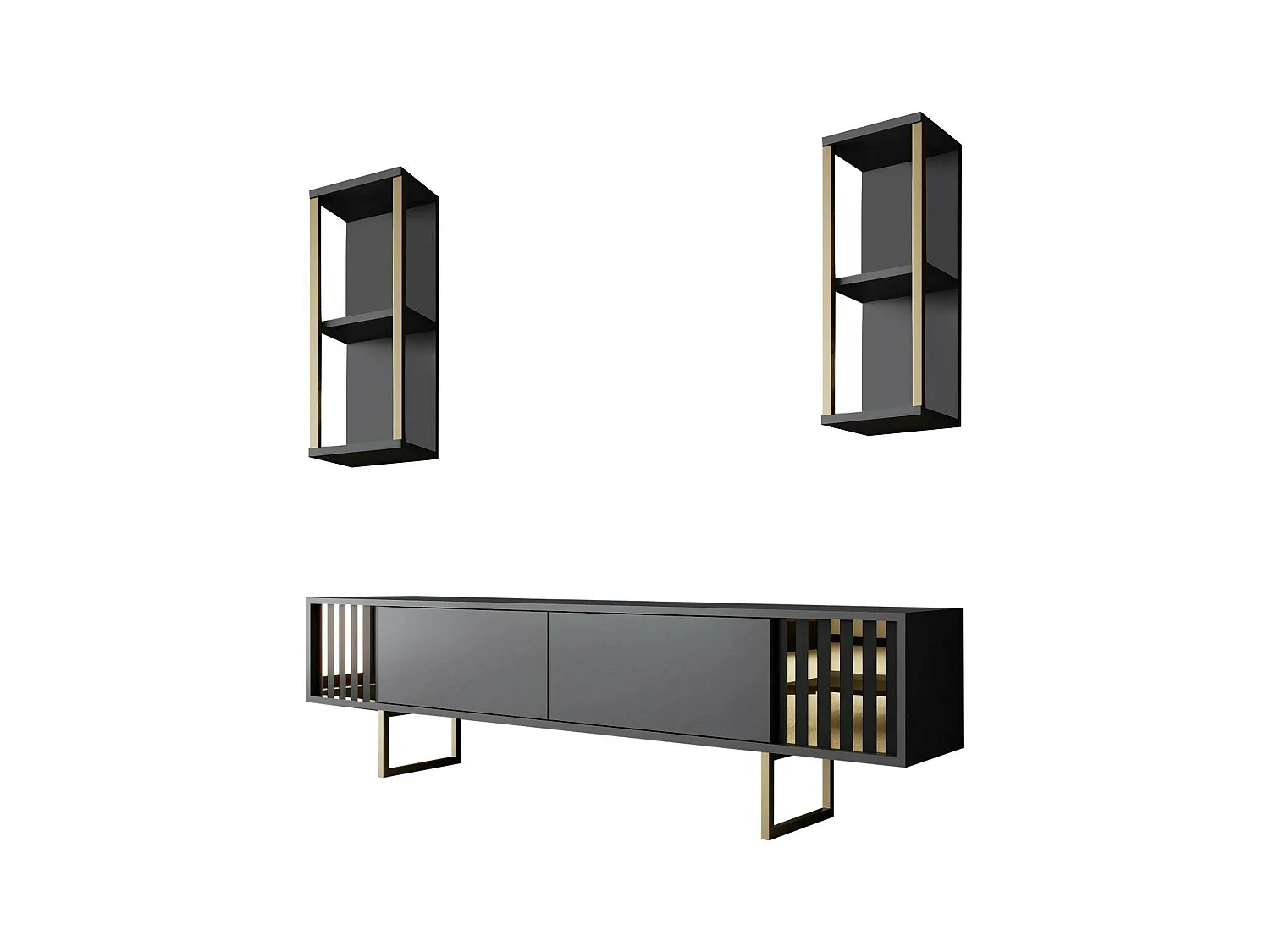 Armário de TV Dliveran, Aparador de sala, Armário de TV baixo, Base de parede equipada, 180x30h48 cm, Antracite e Preto