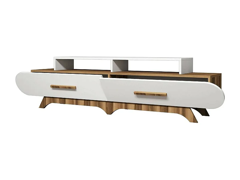 Mueble de televisión Dpereyr, Aparador de salón, Mueble bajo para TV, Base de pared equipada, 205x37h50 cm, Nogal y Blanco